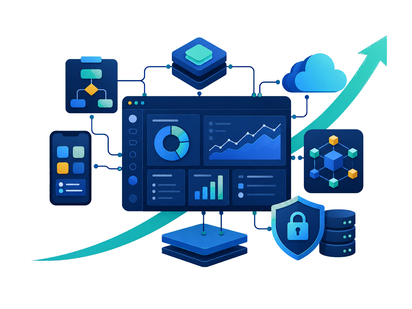 Business systems, cloud, data and workflows connected through one tailored technology platform